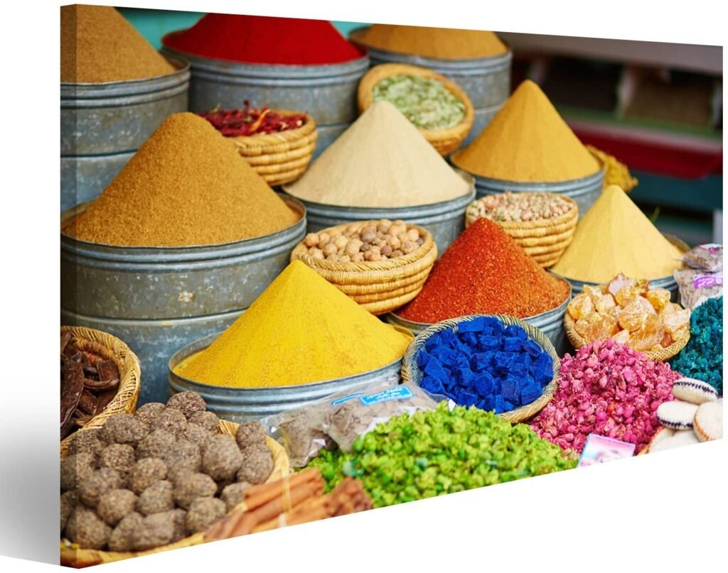 cuadro de especias marroquies en un mercado